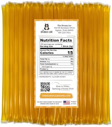 The Honey Jar Plain Honey Sticks - Pure Honey Straws For Tea, Coffee, or a Healthy Treat - One Teaspoon of Flavored Honey Per Stick - Made In The USA with Real Honey - (100 Count)