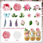 100Pcs Edible Flowers Cake Decorations - Wafer Paper Edible Flowers & Butterflies & Leaves Cupcake Toppers, Flower Cupcake Toppers for Wedding Birthday Baby Shower Party Cake Decorating