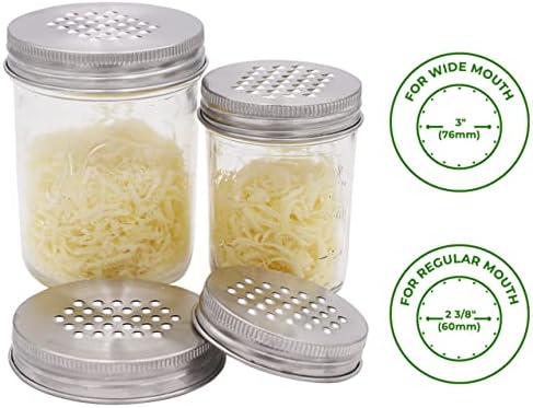 Regular and Wide Mouth Combo Pack Mason Jar Lifestyle Grater/Shredder Lids for Mason Jars