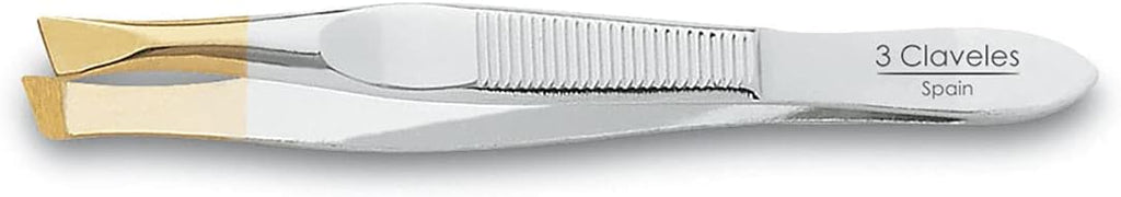 3 Claveles 12244 Tweezers Tweezers, Slanted, Wide Tip 8 cm Gold