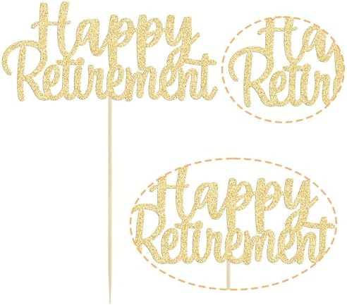 Gyufise Gold Glitter Happy Retirement Cake Topper Retirement Cake Decoration Picks for Retired Party Cake Decoration Party Supplies 1 Pack