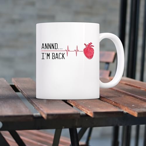 Teegarb Letter Blanket Annnd I’m Back – Funny Heart Attack Survivor Coffee Mug 11oz, Inspirational Recovery Humor Cup