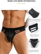ohyeahlady Jockstraps for Men Low Rise G-String Thong Underwear Pouch Trunks Clubwear Jock Strap Briefs Black S-XXL
