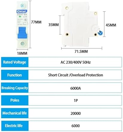 C45 1P C Type AC Mini Circuit Breaker MCB 6A 10A 16A 20A 25A 32A 40A 50A 63A Household Air Switch(10A)
