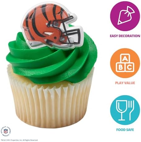 DecoPac NFL Green Bay Packers Helmet Rings, 24 Football Cupcake Decorations, Officially Licensed, Football Rings, Food Safe Cake Toppers – 24 Pack