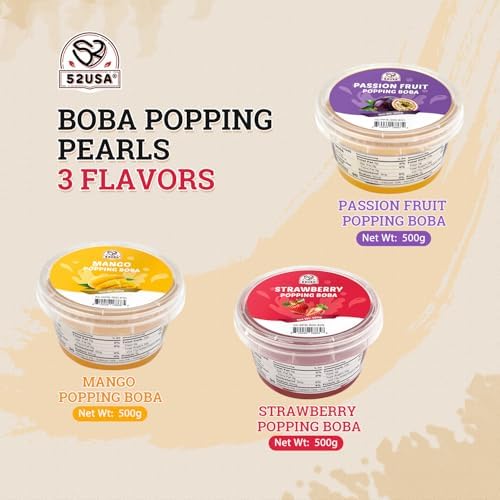 52USA Strawberry, Mango, Passion Fruit Popping Boba Pearls, Perfect for Bubble Tea, Smoothies, Ice Cream, Desserts, and Beverages 3.3 lb (1.1 lb X 3)