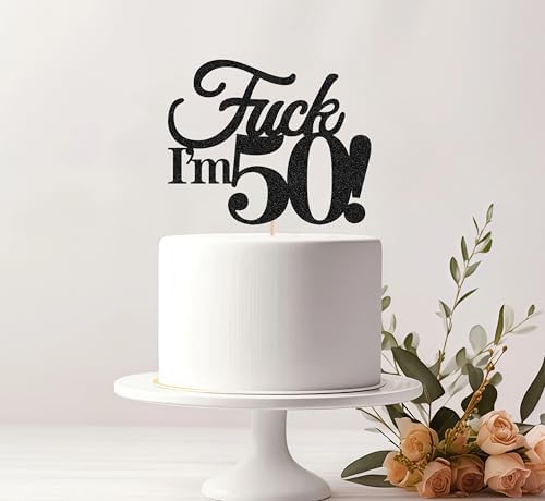 50th Birthday Cake Topper - Black Glitter Funny 50th Birthday Party Cake Decoration Supplies, Cheer to 50 Years Cake Bunting Decor for Women Men, Photo Booth Props