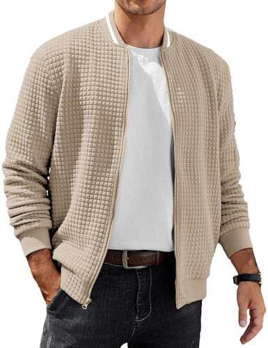 COOFANDY Mens Zip Up Sweater Jacket Waffle Sweatshirt Knit Bomber Lightweight Casual Jackets