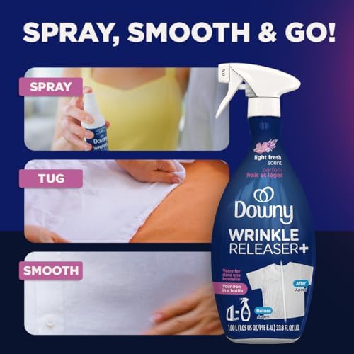 Downy Wrinkle Releaser Spray | All In One Wrinkle Release Spray, Odor Eliminator, Static Remover | Fabric Refresher & Ironing Aid for Clothes | 33.8 Fl Oz, Light Fresh Scent