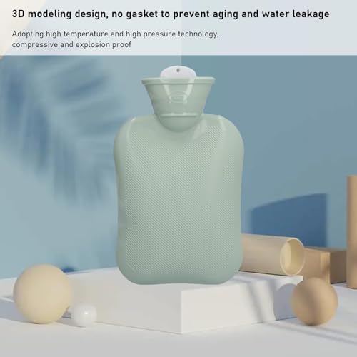 Hot Water Bottle Thickened Water Injection 500ml Warm Water Bag for Warm Feet Cold Portable 7.9 x 4.9in(green)