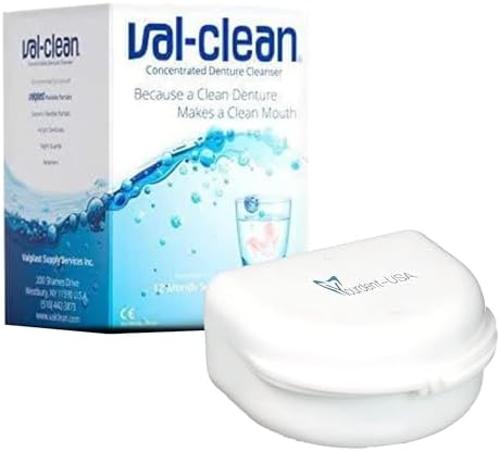 Val Clean Denture Cleaner 12 Packet for 1 Year and Dental Retainer Case, Denture Night Guard, Perfect Combo