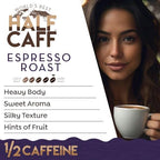 World's Best Half Caff Espresso Roast Coffee Pods, 18 ct, Dark Roast in Single Serve Pods – 100% Arabica Coffee, Compatible with Keurig K Cups Maker