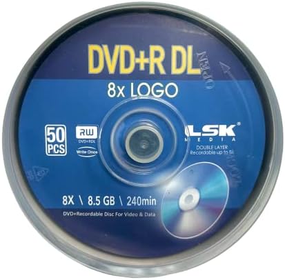 DVD+R DL Double Layer Logo 8X 8.5GB 240min Video – LSK Media Logo Top, 50 Pack in Spindle | Blank DVDs for Burning Video | DVD Discs Blank | Recordable DVDs