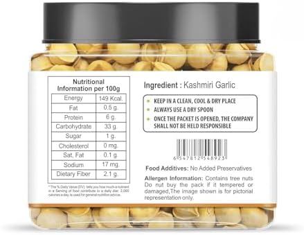 Kashmiri Lehsun Natural Organic Single Clove Garlic Snow Mountain Garlic Jar Pack of 250 gram