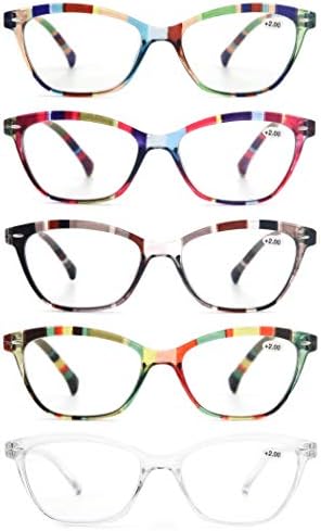 MODFANS Womens Reading Glasses Women 5 Pack Fashion Ladies Readers Comfort Spring Hinge Lightweight cateye Frame with Pouch 0.5