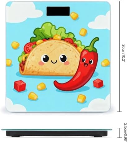 Taco Chili Peppers Body Weight Scale Accurate Stable Digital Bathroom Scale Safe Anti-Slip Home Scale with LCD Display, Anti-Slip Base & Safe Rounded Edge Design for Home Use
