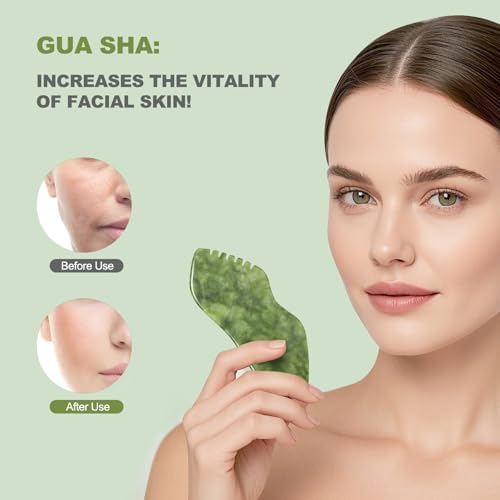 airogym 2PCS Jade Stone Gua Sha Set Face Massager Jade Facial Tools Body Lymphatic Drainage Massager, Guasha Face Sculpting Tool Skin Care Set Gifts for Women Gua Sha Sculpting for Tighten Skin