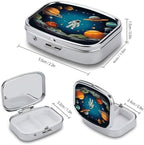 Outer Space Rocket Astronaut Pill Organizer with 2 Compartments Portable Pill Container Small Pill Box for Purse Travel Essentials Metal Pill Case Mini Medicine Container for Daily Use
