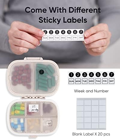 Holii Travel Pill Organizer, 8 Compartments Portable Pill Case, Daily Pill Box to Hold Vitamins, Small Pill Container for Pocket Purse Medicine Organizer（Khaki）