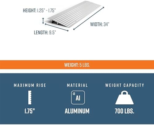 EZ-ACCESS - Threshold Ramps for Doorways - Portable Wheelchair Ramp for Home Steps, Aluminum Door Threshold Sliding Doors, and Wheelchair Access - Adjustable Modular Transitions, 1.5" Rise