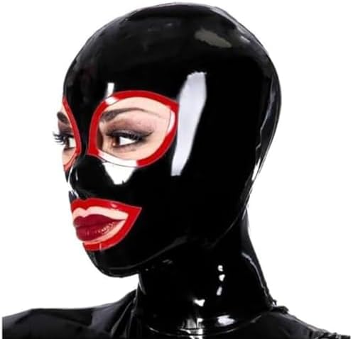 Black Latex Mask for Men and Women,Handmade Rubber Hooded with Back Zipper for Cosplay Costumes Clubwear