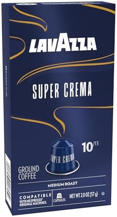 Lavazza Super Crema Aluminum Capsules Compatible with Nespresso* Original Machines, Medium Roast, Arabica and Robusta Blend (10 Capsules)