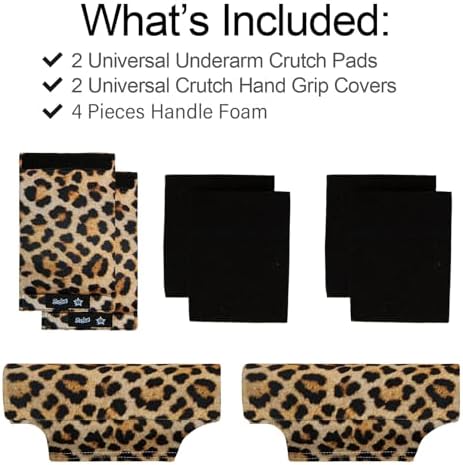 Underarm Crutch's Pad and Hand Grip Covers Universal Forearm Handle Padded Cushion Sets Accessories for Crutches Pads for Armpits (Leopard)