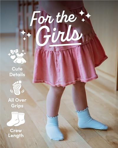 Fruit of the Loom Ruffle Socks for Girls - Cotton Grip Socks for Baby & Toddler