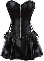 Kranchungel Leather Corset Tops for Women: Punk Rock Steampunk Corset with Skirt Sexy Halloween Costume Woman for Party-goers