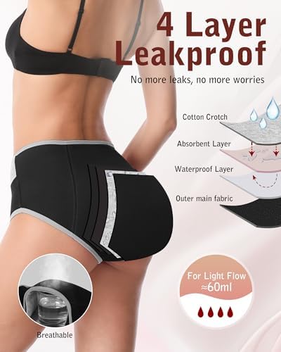 IGOLUMON Period Underwear for Women, Leak-Proof Incontinence & Postpartum Panties, Heavy Flow Protection with Graphene Core