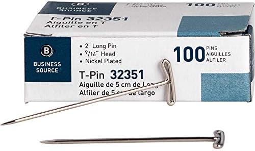 Business Source 32351 T-Pins 9/16-Inch Head Width 2-Inch L 100/BX Silver