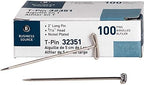 Business Source 32351 T-Pins 9/16-Inch Head Width 2-Inch L 100/BX Silver
