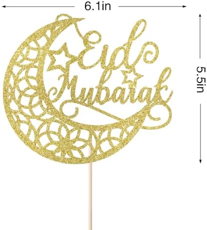 Eid Mubarak Cake Topper，Glitter Moon Star Ramadan Kareem,Umrah Mubarak Cake Topper,Happy Eid Islamic Muslim Party Cake Decorations