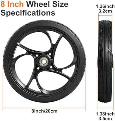 BlessReach 2PCS 8 Inch Walker Wheel, 5/16" (10 mm) Bearing Solid Replacement Wheels for,Knee scooter (8 Inch) (10mm)