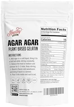 Hearthy Foods Agar Agar Powder (4oz) Vegan Gelatin Substitute, Certified Halal, Kosher, Gluten-free, Non-GMO, 100%, Sugar-free, Kosher, Halal, Desserts, 100% Natural Red Algae