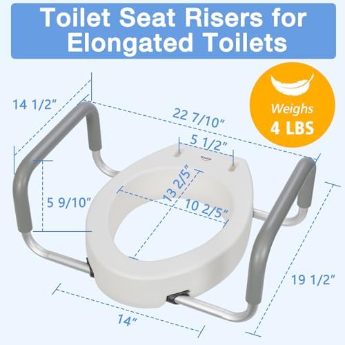 3.5 Inch Toilet Seat Risers for Seniors, Raised Toilet Seat Elongated with Removable Padded Handles, Elevated Toilet Seat for Assistance Sitting or Standing, Support to 300 lbs