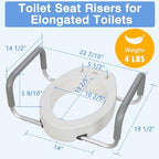 3.5 Inch Toilet Seat Risers for Seniors, Raised Toilet Seat Elongated with Removable Padded Handles, Elevated Toilet Seat for Assistance Sitting or Standing, Support to 300 lbs