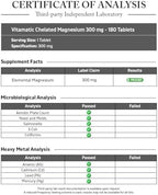Vitamatic Chelated Magnesium 300mg (Per 1 Tablet) - 180 Tablets - as Amino Acid Chelate & Oxide - Supports Muscle, Nerve, and Heart Health - Non-GMO, Vegan, Gluten Free, & Made in the USA