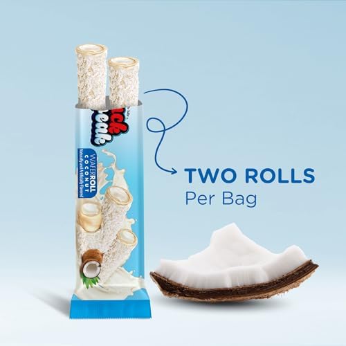 Snack Break Coconut Wafer Rolls, Rolled Wafer Cookies, Coconut Coated Delicious Snack, Individually Wrapped, Crunchy Sticks for On-the-Go, Coffee, Tea, Pack of 24