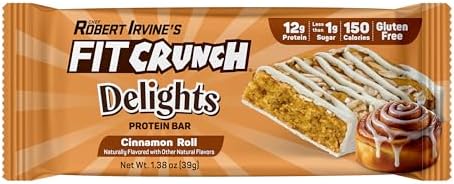 FITCRUNCH Delights Protein Bar, 12g of Protein & 1g of Sugar (8 Bars, Cinnamon Roll)
