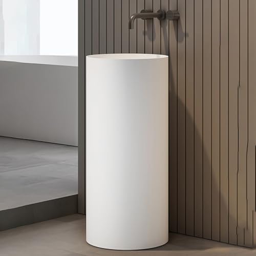 33.5In Bathroom Wash Basin Column Sink Bowl White Stone Vessel Sink Freestanding Sinks Large Wash Hand Basin Modern Round for Home Restaurant Hotel,White/a