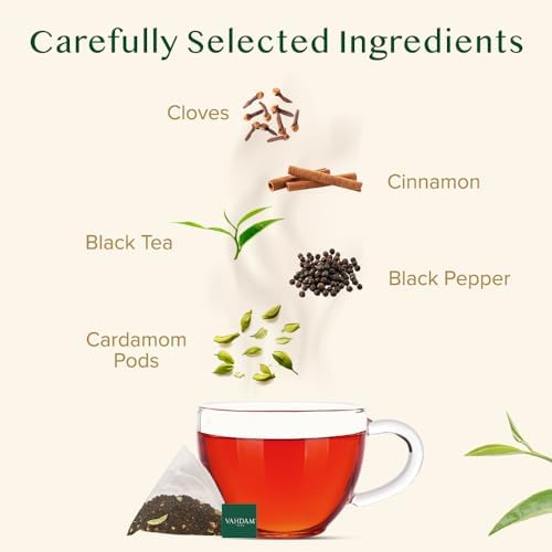 VAHDAM, India's Original Masala Chai Tea Bags (100 Count) No Added Flavoring | Blended w/Exotic Spices | Whole Leaf Tea Bags | Resealable Ziplock Pouch