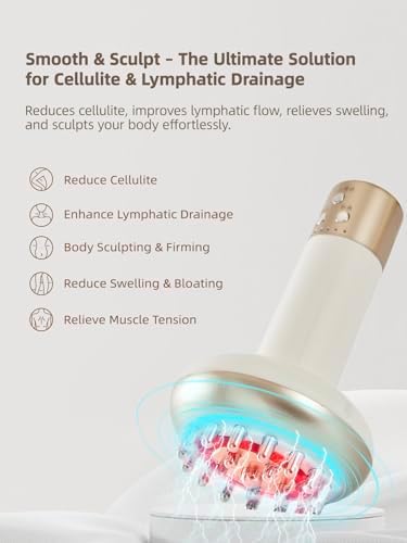 Yuonry Lymphatic Drainage Massager & Anti Cellulite Massage Tool, Reduce Stretch Marks & Cellulite, for Legs, Arms & Belly, Body Sculpting Machine with Microcurrent, Light, Heat & Vibration,White