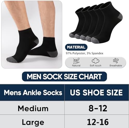 30 Pairs Ankle Socks For Men - Lightweight Mens Socks Size 9-12 Thin Casual Quarter Bulk Socks