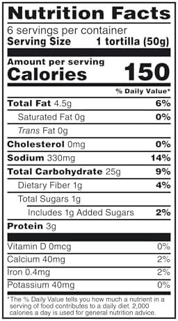 Mission Organics Flour Tortillas, Medium Soft Taco Size, 6 Count