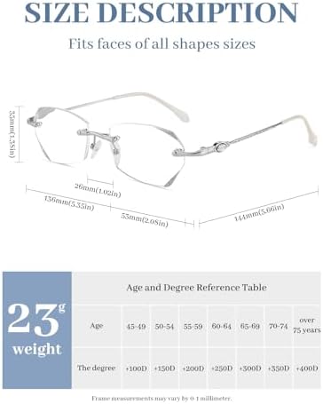 LUFF Rimless Reading Glasses for Women – Ultra-Lightweight 0.6oz Titanium Frame, Blue Light Anti-Eyestrain Computer Readers