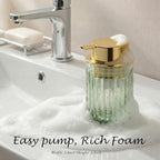 Amolliar Foaming Soap Dispenser, 8OZ Green Glass Soap Dispenser with Plastic Pump, Refillable Hand Soap Dispenser for Bathroom, Kitchen, Shower, Lotion, Dish Soap Dispenser, Home Decor, Gold 2 Pack