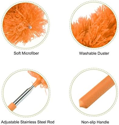 MECCANIXITY Microfiber Cleaning Duster, 12 to 31.5 Inch Washable Extendable Brush Flexible Feather Duster for Window Furniture, Orange