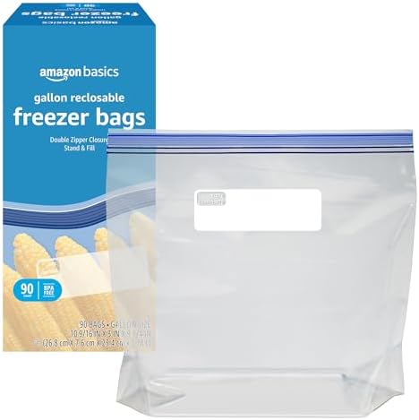 Amazon Basics Reclosable Freezer Gallon Bags, BPA Free, 90 Count (Previously Solimo)