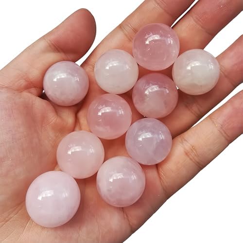 Natural Rose Quartz Crystal Sphere Ball Meditation Energy Stone,0.78 Inchs/Pcs Indoor Decorative Stones Feng Shui Ornament(10 Pcs)